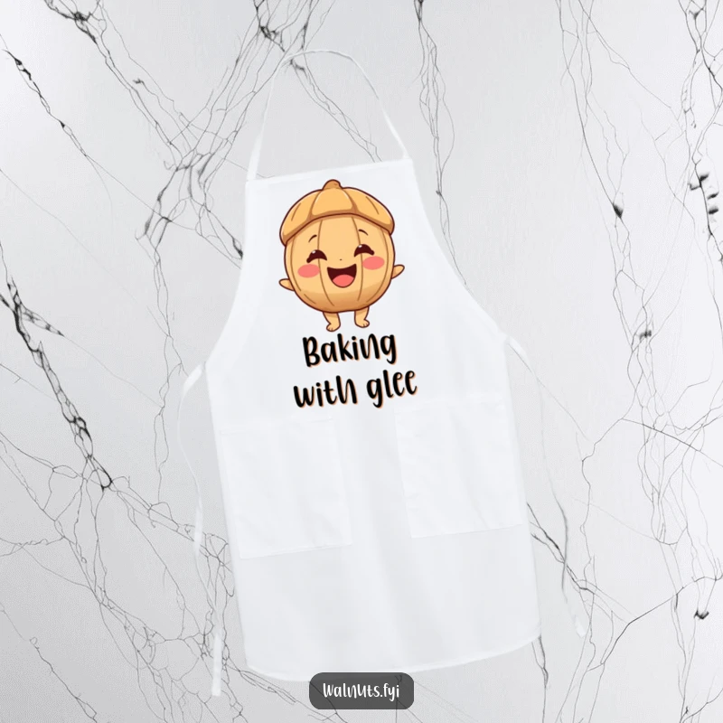 Funny apron featuring a joyous walnut character with a big, happy smile, perfect for a fun and cheerful cooking experience.