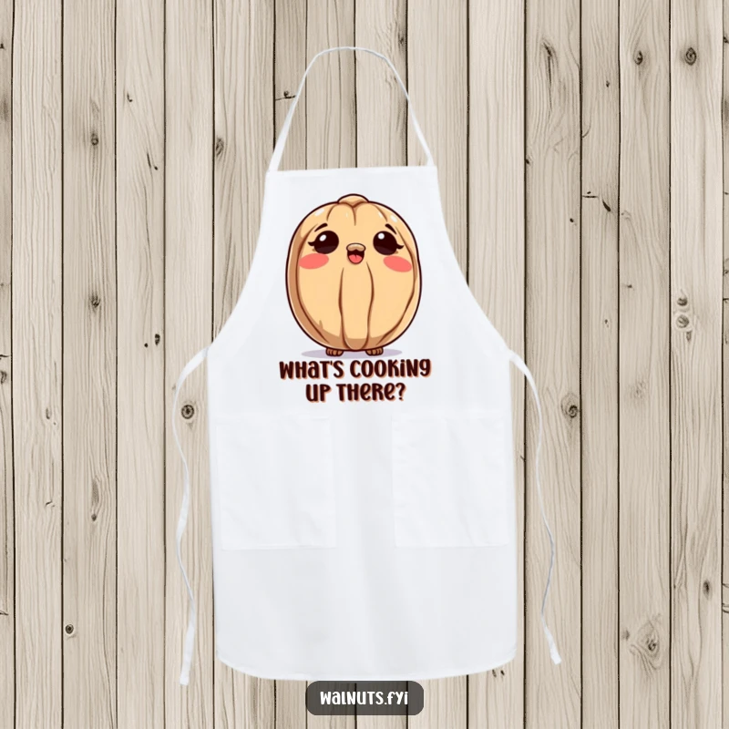 Funny apron featuring a curious walnut character looking up at the sky, perfect for inspiring culinary creativity and thought.