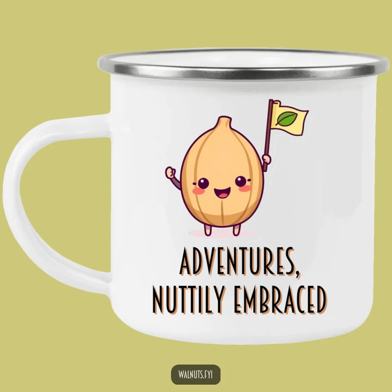 Funny Kawaii Walnut Camping Mug: Excited Campfire Companion with Flag Art Gift