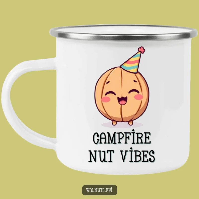 Funny Walnut Party Camping Mug: Cheerful Winking Nut, Outdoor Celebration, Perfect Funny Gift