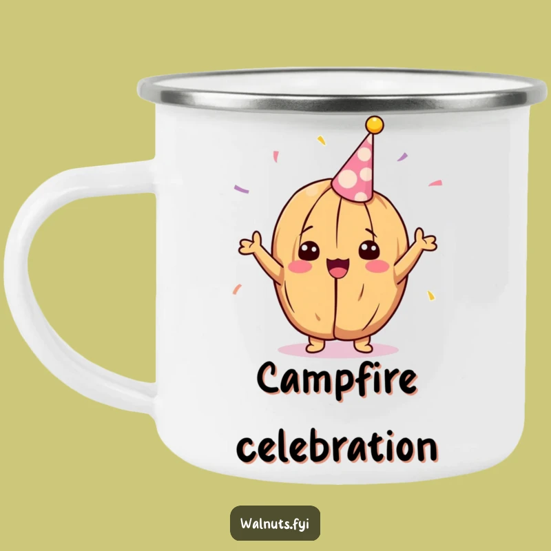 Festive Funny Kawaii Party Walnut Camping Mug - Cheerful Celebrations