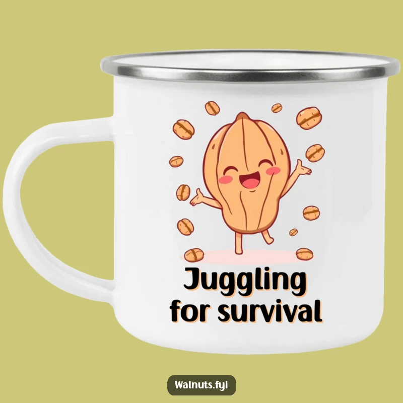Funny Juggling Walnut Camping Mug: Durable Joyful Character, Outdoor Funny Gift