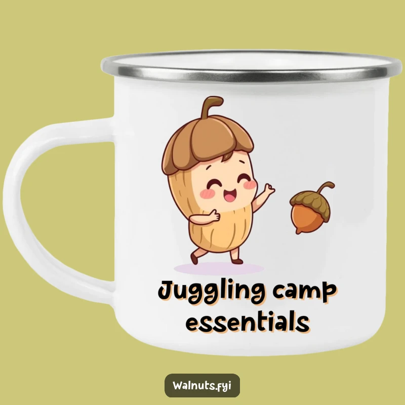 Funny Juggling Walnut Camping Mug - Playful Outdoor Fun