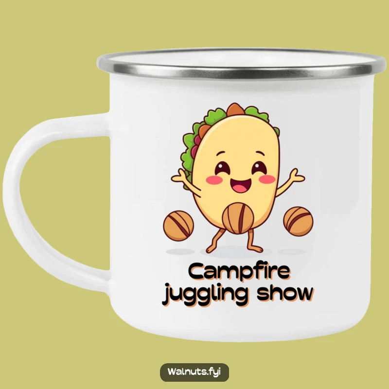 Funny Taco Juggling Walnuts Camping Mug: Your Adventurous Beverage Buddy