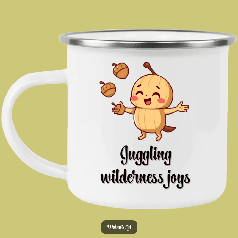 Funny Juggling Walnut Camping Mug: Outdoor skill fun, a perfect funny gift.