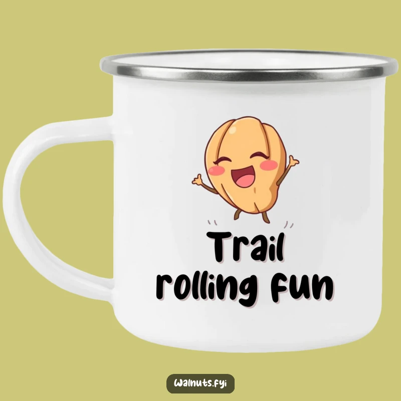 Funny Kawaii Walnut Camping Mug: Adventure rolls in, a perfect funny gift for outdoors.