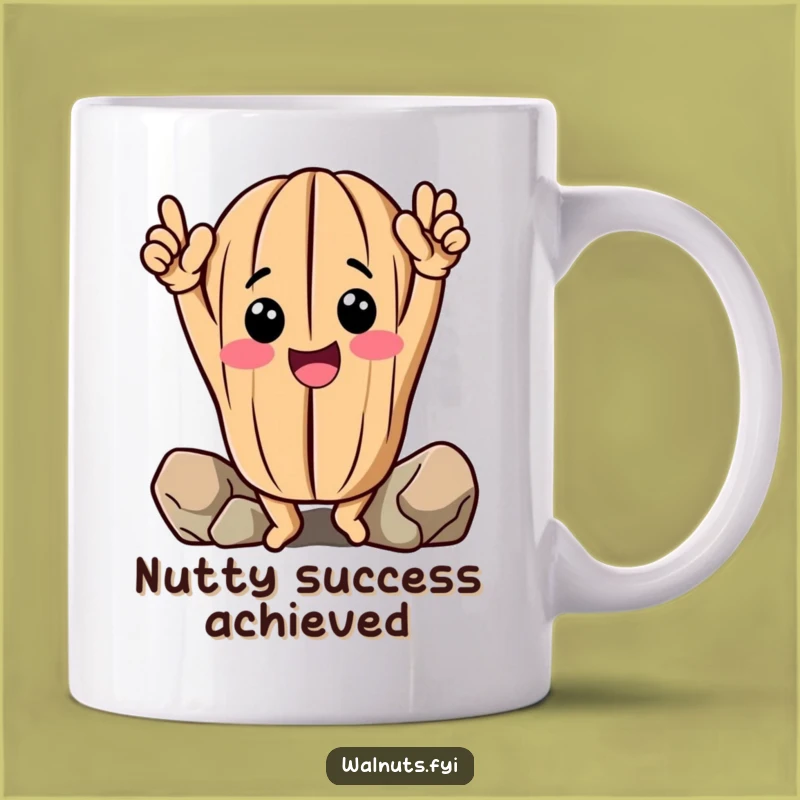 Funny Walnut Mug Gift: Climbing Nut Celebrating Victory, Perfect for Achievers