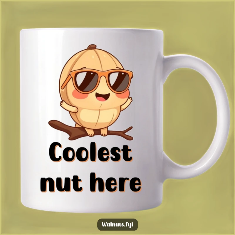 Funny Walnut Sunglasses Mug: Cool vibes from a branch, a perfect hilarious gift.