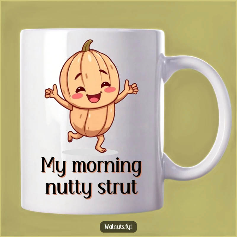 Funny Walnut Jig Mug: Cheerful Gnarled Character Dancing, Perfect Funny Gift for Nut Lovers