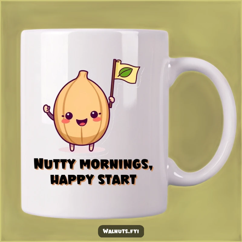 Funny Kawaii Walnut Mug: Excited Flag Waving Nut - Perfect Cheerful Gift