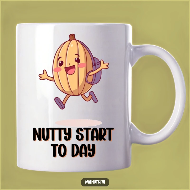 Funny Walnut Mug Gift: Jumping Nut with Backpack, Perfect for Adventurous Souls