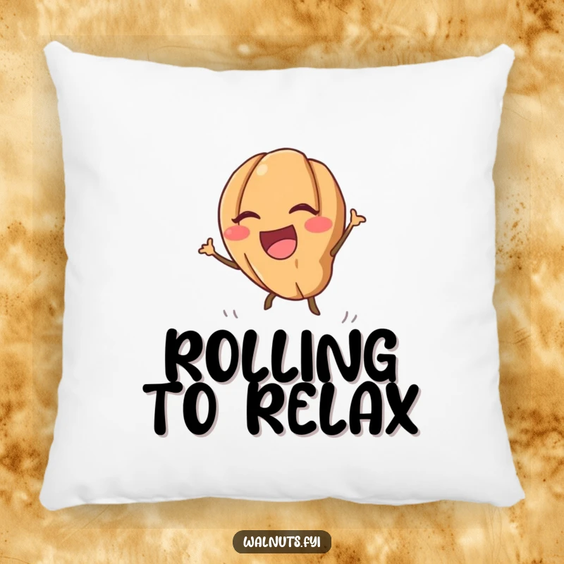 Soft funny kawaii walnut pillow depicting a laughing walnut rolling downhill, perfect for adding comfort and cheer.