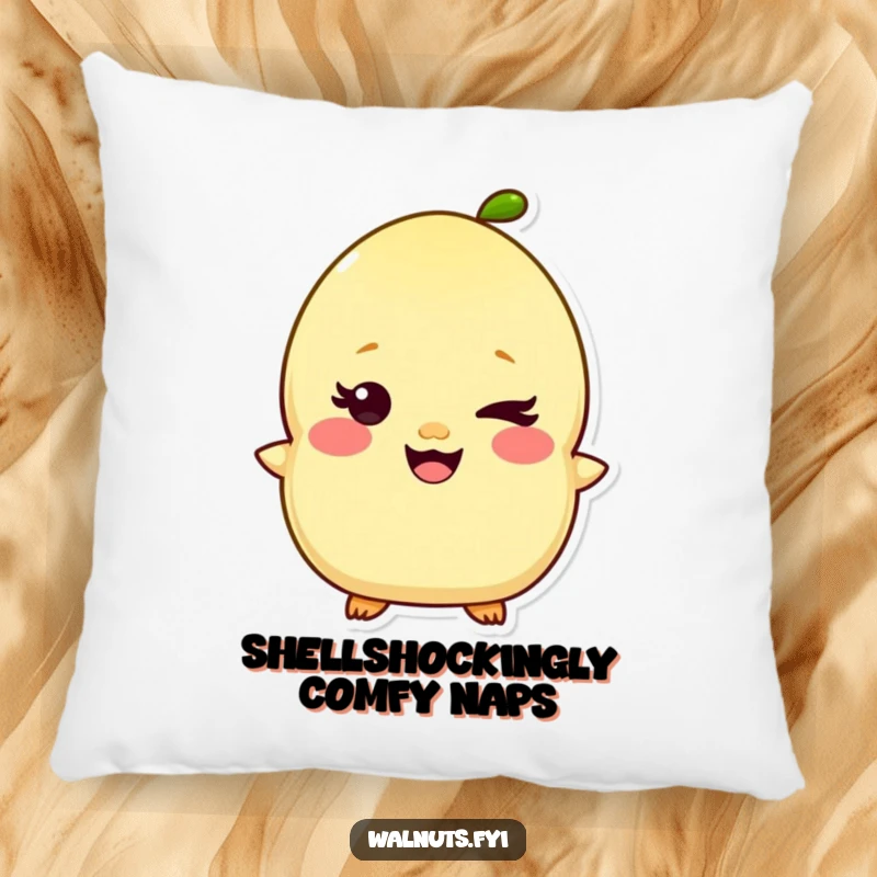 Funny Kawaii Pistachio Pillow with a giggling character and a mischievous wink, offering soft, humorous comfort. Ideal funny gift.