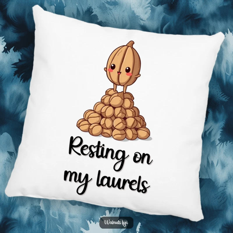 Funny Walnut Pillow: Proud walnut standing tall on a pile, comfortable and inspiring, perfect funny gift.