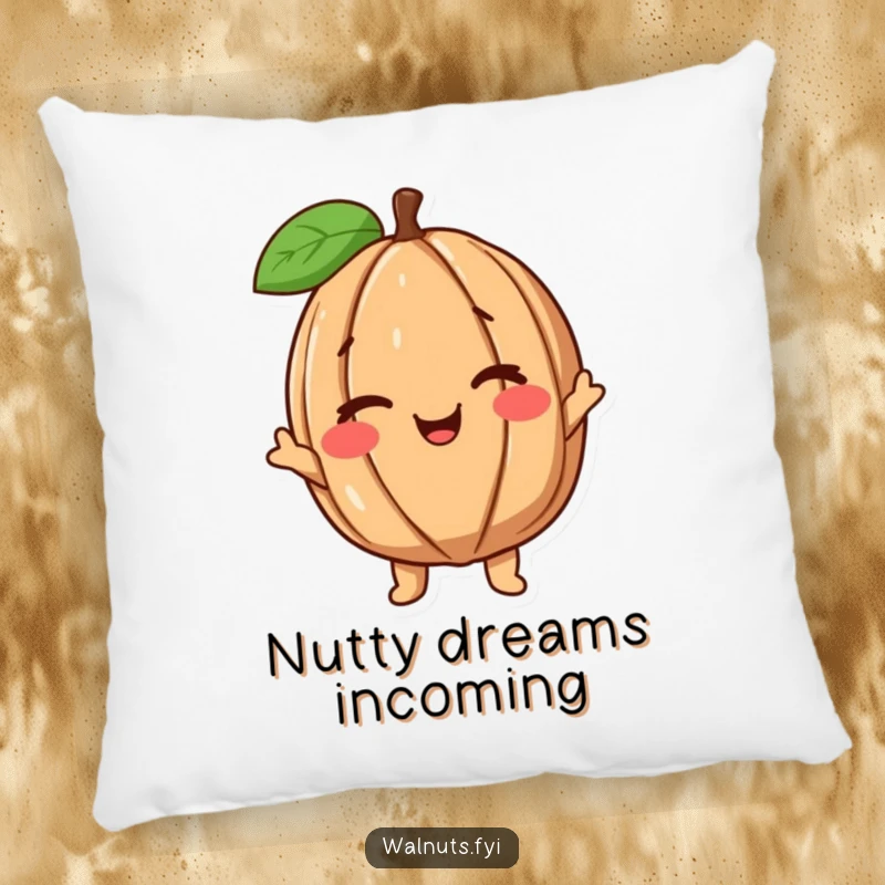 Funny Plush Walnut Pillow featuring a cute, happy walnut character giving a charming wink, perfect for comfort and smiles.