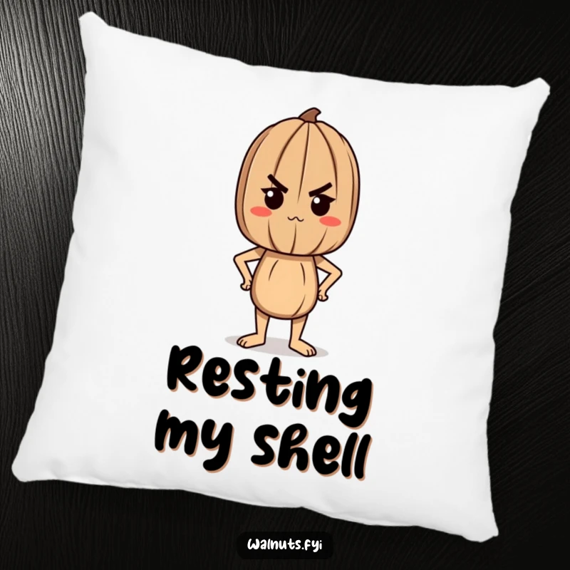 Funny pillow featuring a determined walnut character standing tall and proud, offering comfort and a symbol of inner strength.