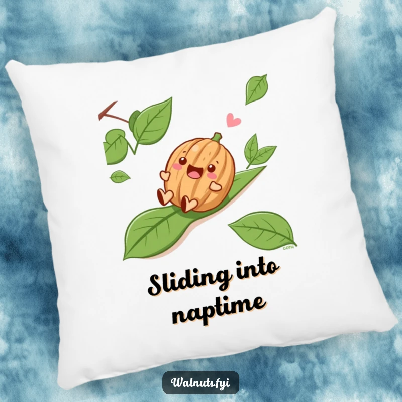 Funny Sliding Walnut Pillow, a happy walnut sliding down a slope, a soft and humorous decorative cushion.