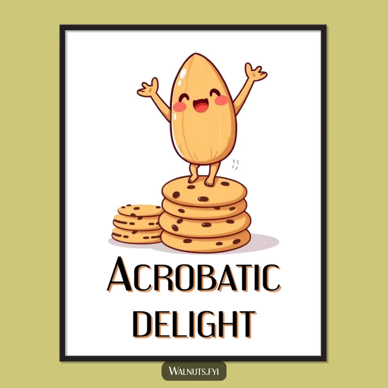 Funny Almond Handstand Cookie Print - Whimsical Wall Art Gift