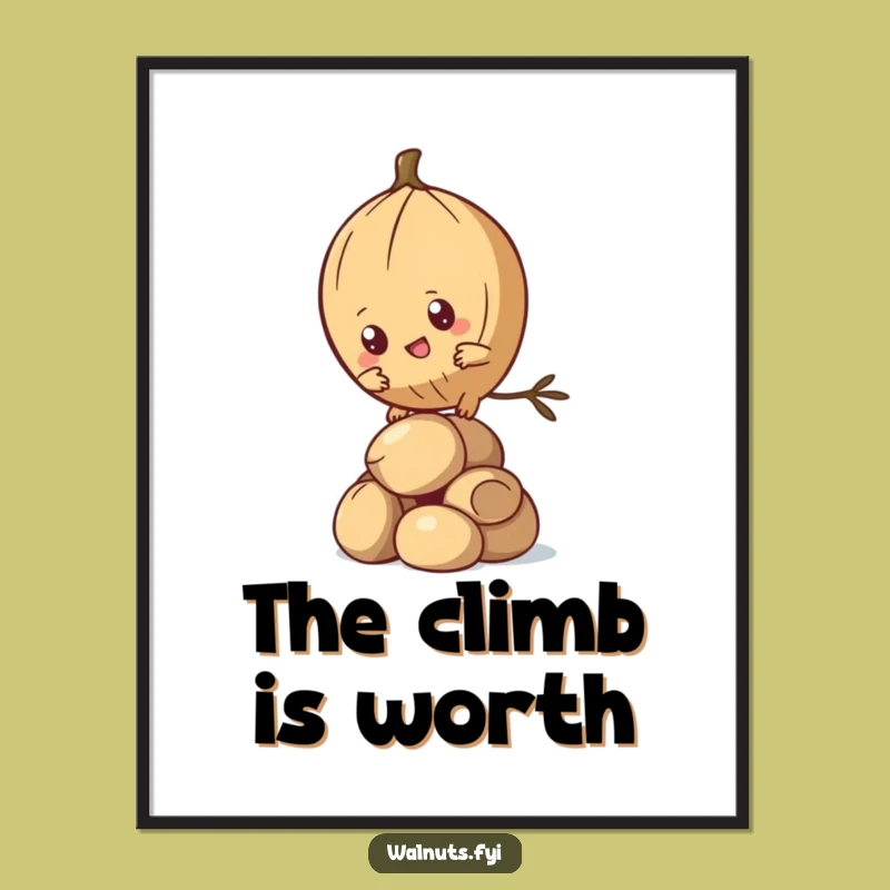 Funny Kawaii Pine Nut Digital Art - Determined Climber for Motivational Humor Decor