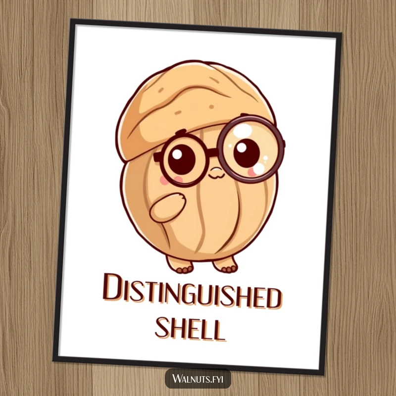 Funny Posh Walnut Digital Art Print: A sophisticated walnut shell with a monocle, perfect for instant, charming wall decor.