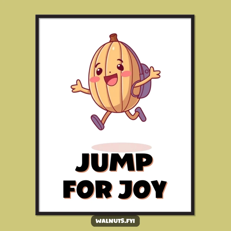 Funny Walnut Digital Art: Jumping Nut Printable, Instant Humorous Decor Gift