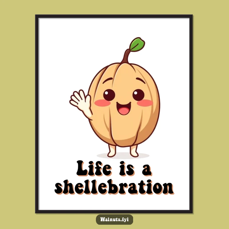 Funny Waving Walnut Digital Art a Cheerful Character Print for Instant Decor