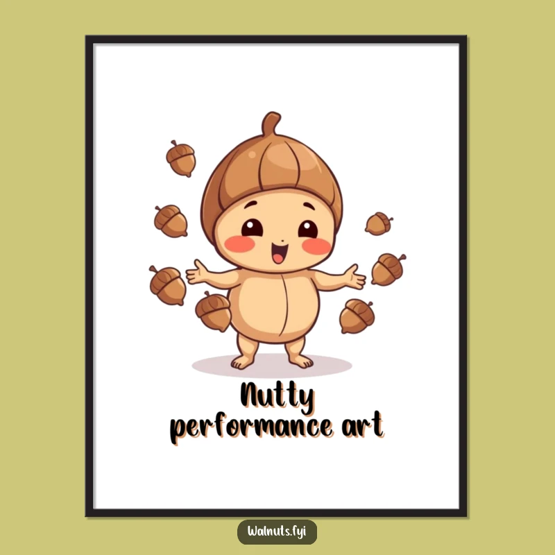 Funny Walnut Juggling Digital Art: Playful Nut Print, Acorn Acrobatics, Perfect Funny Gift