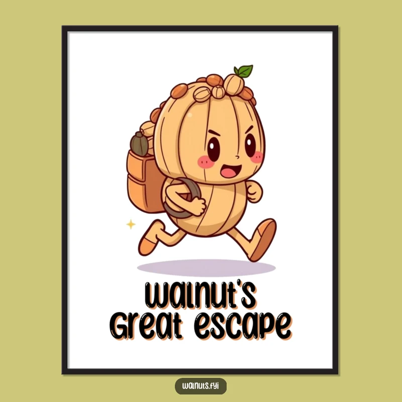 Funny Walnut Runner Digital Art: Humorous Determined Sprint Wall Decor, Unique Gift