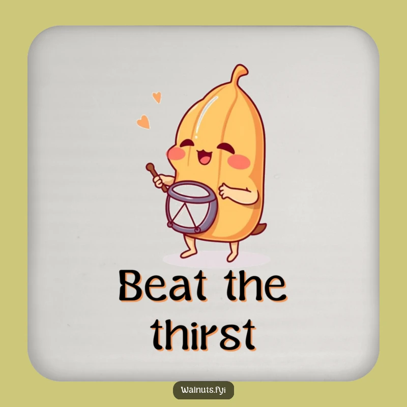 Funny Giggling Pecan Drummer Coaster - Protect Surfaces with Nutty Beats