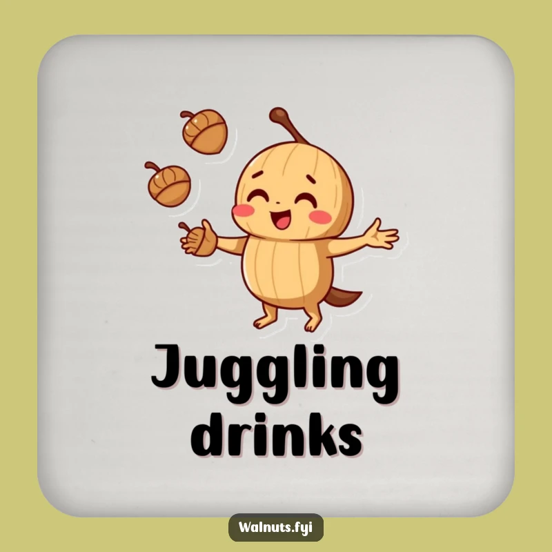 Funny Juggling Walnut Coaster: Protect surfaces with skill, a perfect funny gift.