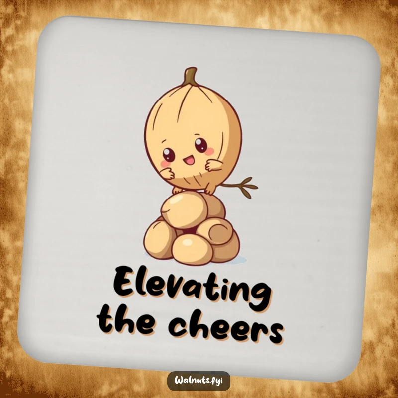 Funny Kawaii Pine Nut Coaster featuring a determined character climbing nuts, providing humorous surface protection. Nice funny gift.