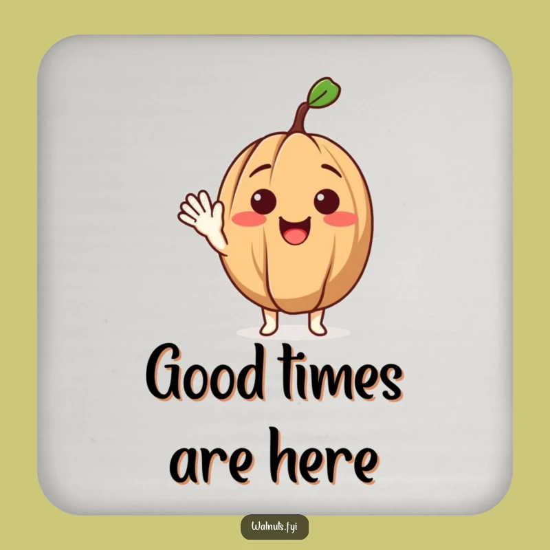 Funny Waving Walnut Coaster a Friendly Character Drink Protector Gift