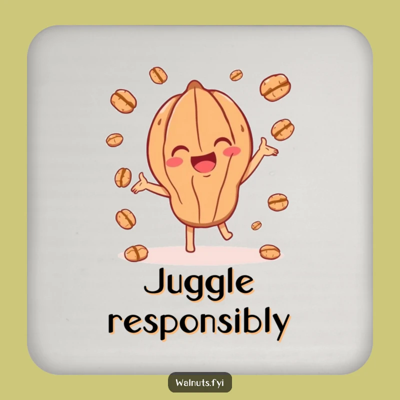 Funny Juggling Walnut Coaster: Joyful Character Playing, Protect Surfaces Funny Gift