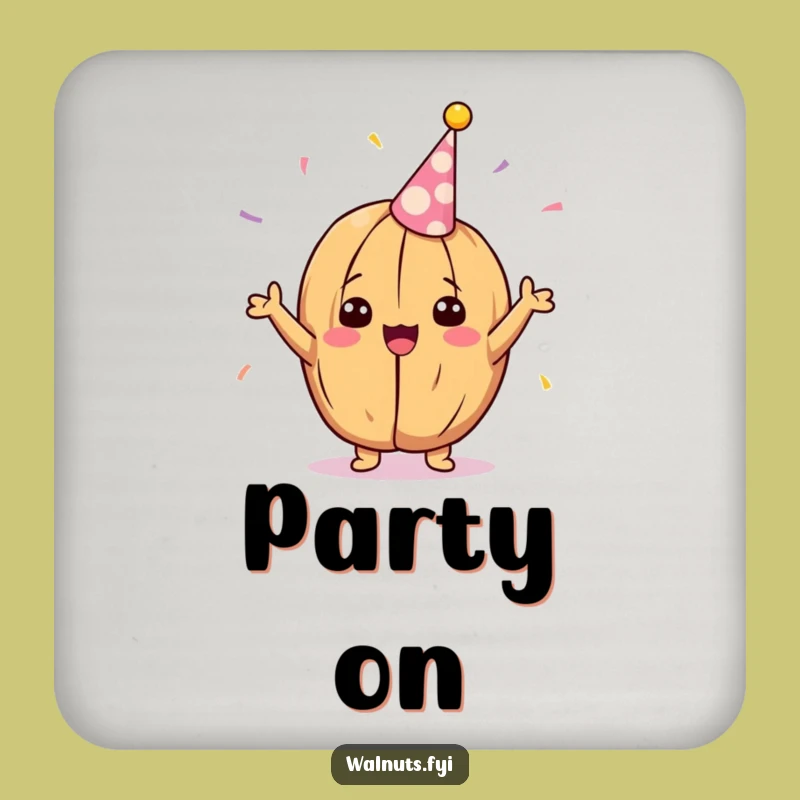 Funny Kawaii Party Walnut Coaster - Cheerful Celebration Drink Protector