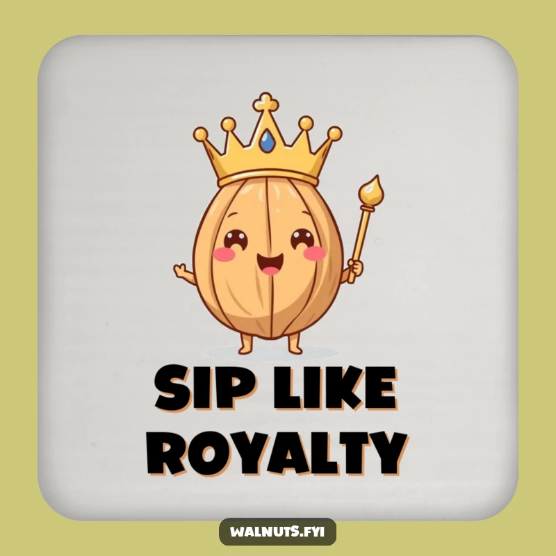 Funny Walnut King Drink Coasters - Royal Nut Holding Scepter, Protect Surfaces Funny Gifts!
