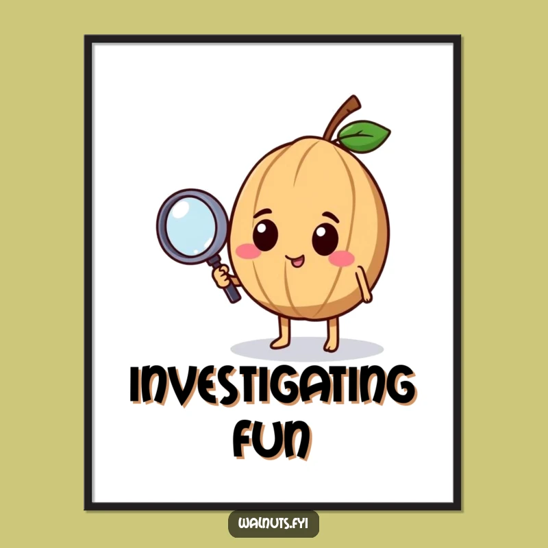 Funny Curious Walnut Poster: Quirky Wall Art for Investigators