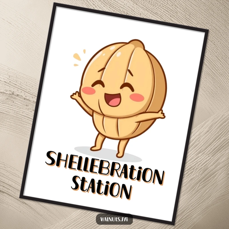 Funny Dancing Walnut Poster showcasing a joyful walnut character in the midst of a silly dance move, ideal for wall decor.