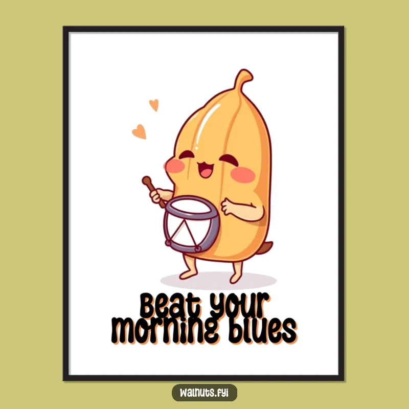 Funny Giggling Pecan Drummer Poster - Hilarious Nutty Art for Whimsical Walls