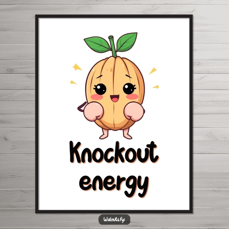 Funny Walnut Poster: Happy walnut wearing tiny boxing gloves, ready to fight, great funny gift.