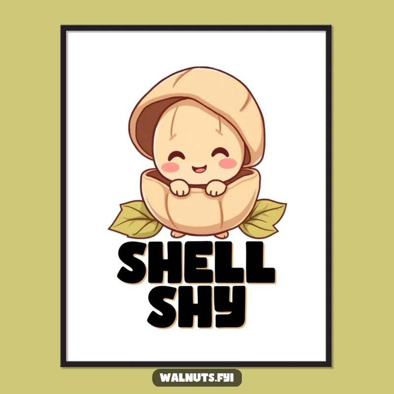 Funny Peeking Walnut Poster: Happy Character Hiding, Quirky Funny Gift Decor