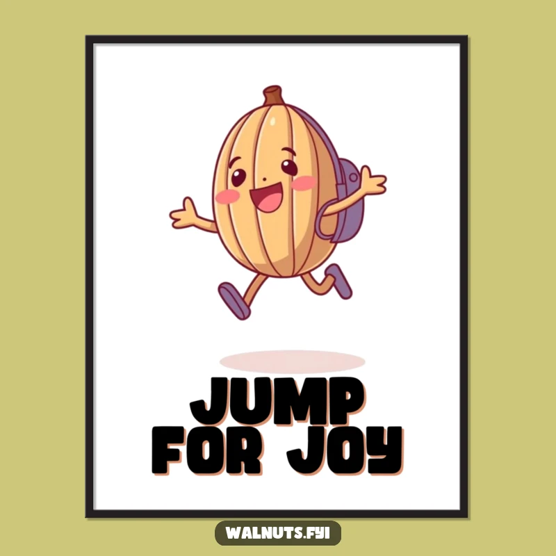 Funny Walnut Poster: Jumping Nut Art Print, Humorous Wall Decor for Energetic Spaces