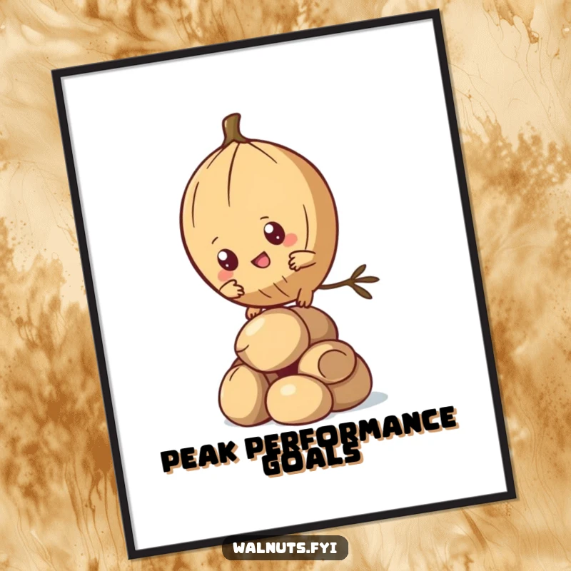 Funny Kawaii Pine Nut Poster featuring a determined character climbing nuts, inspiring perseverance with humorous artwork. Great funny gift.