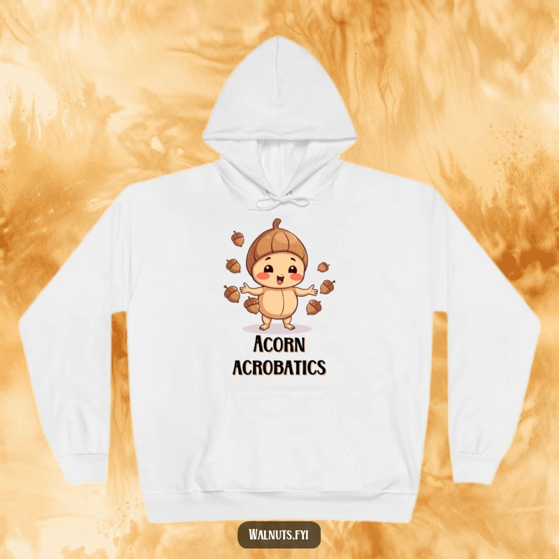 Funny Walnut Hoodie: Playful walnut juggling acorns, cozy and entertaining, perfect funny gift.
