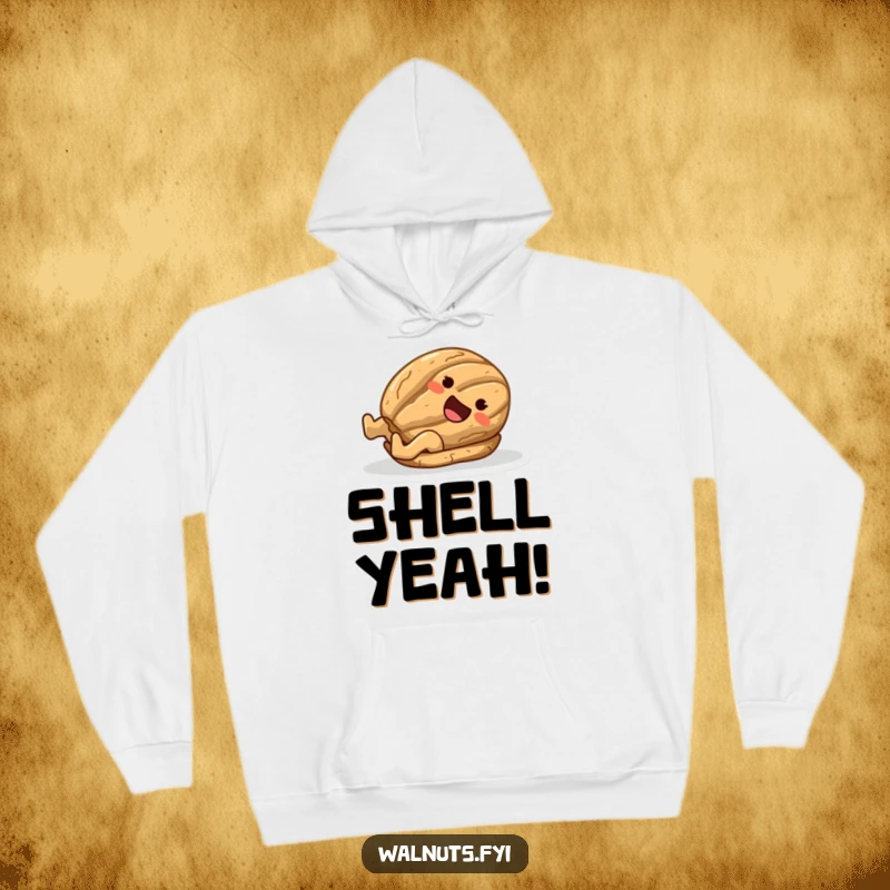 Funny hoodie displaying a happy walnut character taking a smooth ride down a shiny surface on its shell.