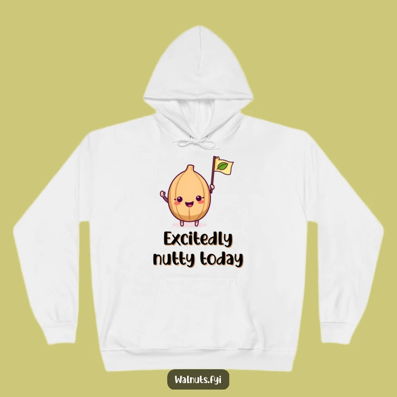 Funny Kawaii Walnut Hoodie: Cozy Up with This Excited Flag Waving Sweatshirt Gift
