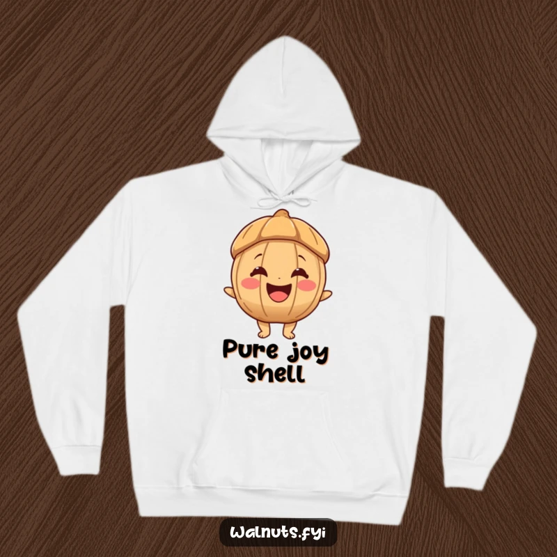 Funny hoodie featuring a joyous walnut character with a big, happy smile, perfect for staying warm and spreading positivity.