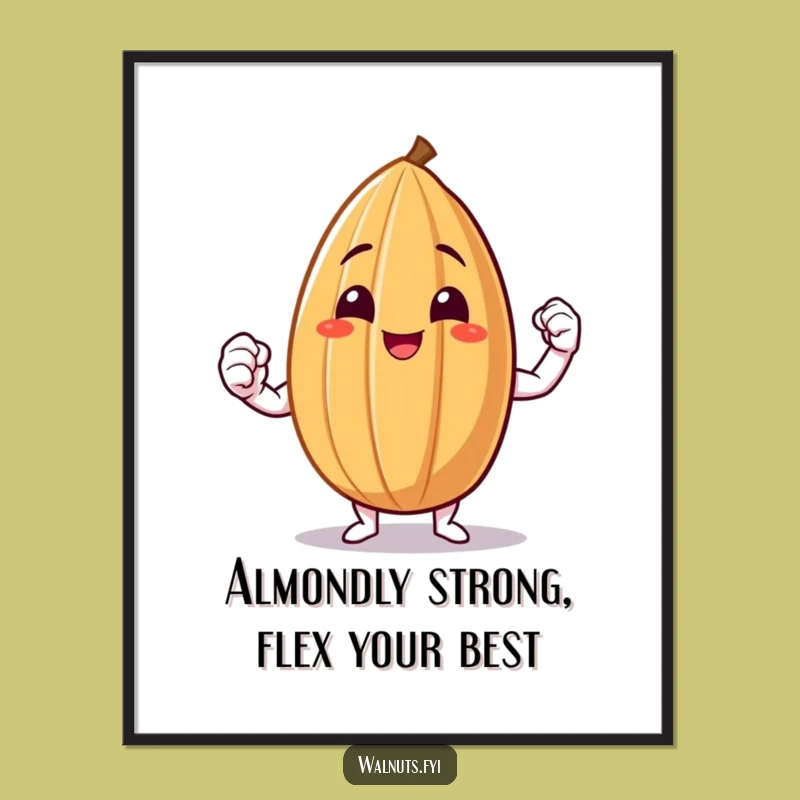 Free Printable Wall Art: Funny Almond Flexing Muscles, Humorous Downloadable Art