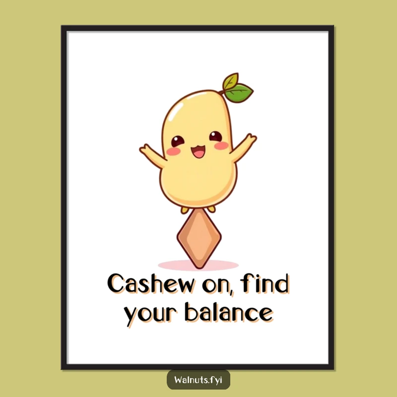 Add a touch of quirky humor with this free printable wall art of a balancing cashew. Print at home for instant charm.