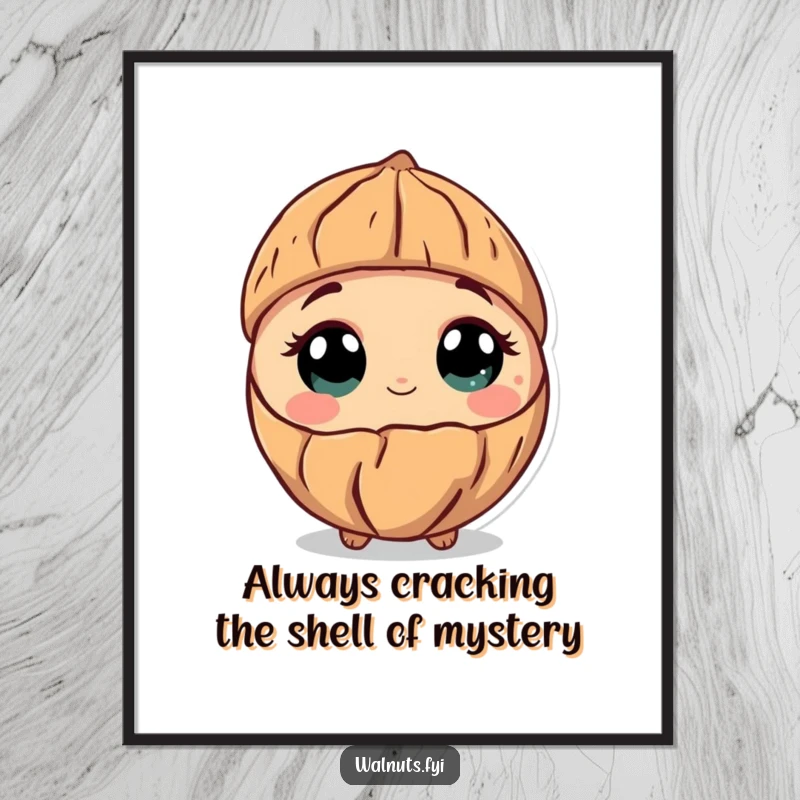 Funny Free Printable Wall Art: a curious walnut tilting its shell, eyes wide with wonder, inviting contemplation and a sense of whimsy.