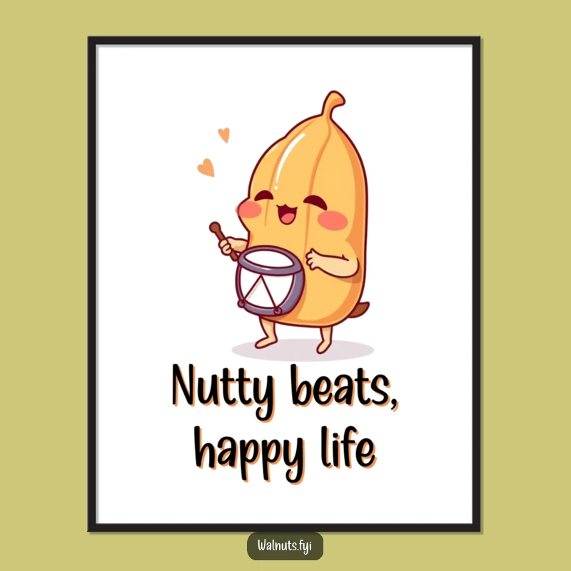 Free Printable Wall Art: Giggling Pecan Drummer - Funny Downloadable Decor